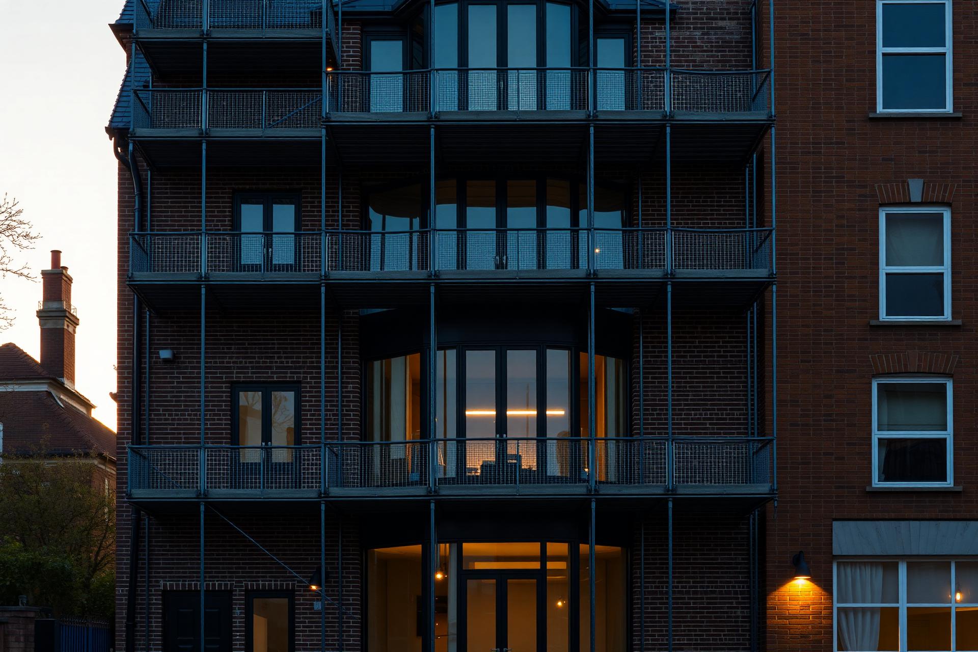 Luxury London home under construction at dusk